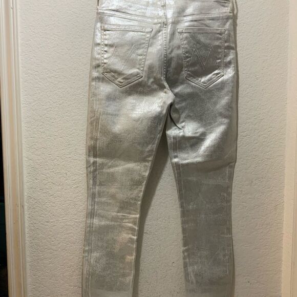 MOTHER High Waisted Looker Ankle Women’s Jeans in Silver Linings Sparkle Size 27 - Picture 6 of 11